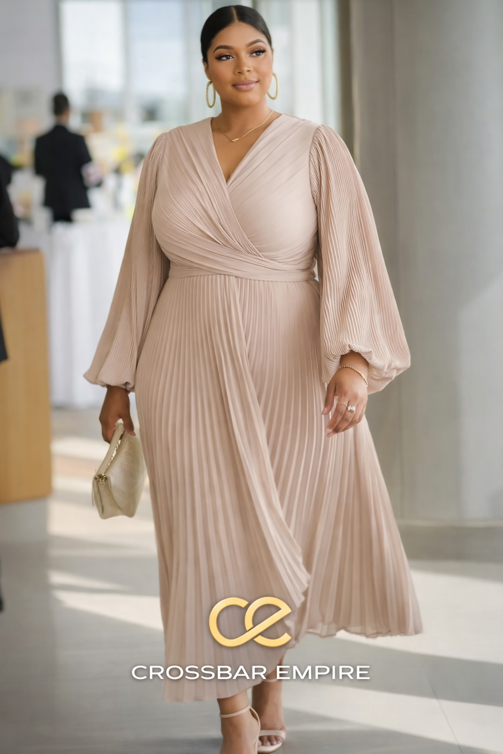 The Ascension — Champagne Pleated Wrap Gown