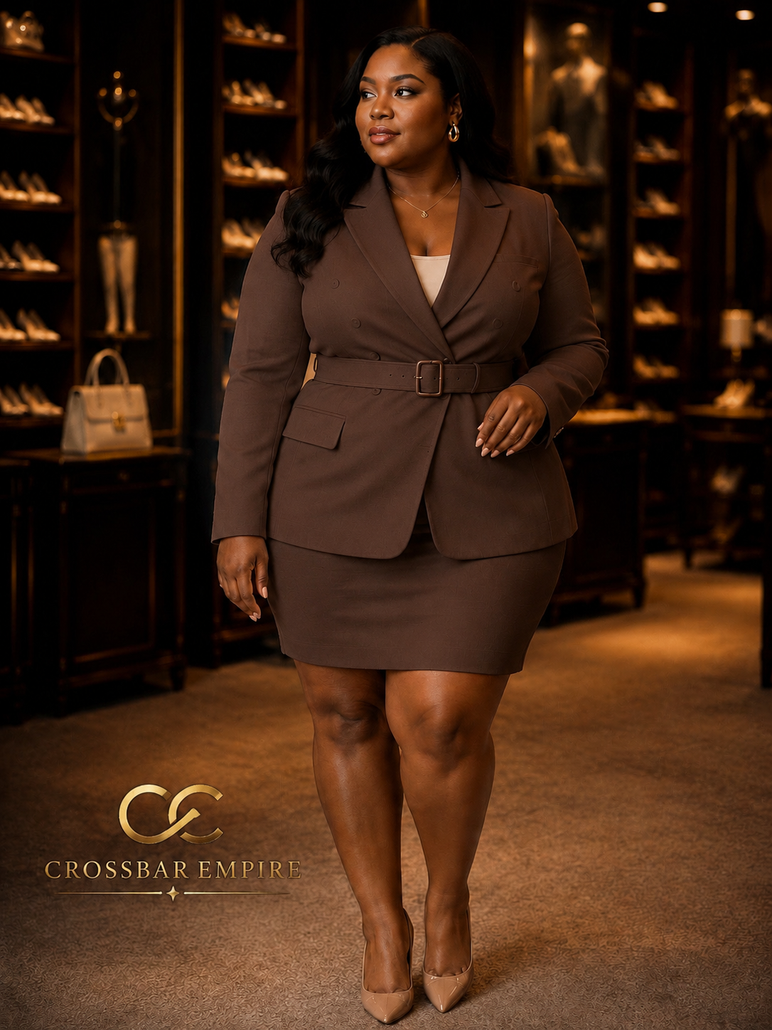 The Verdict — Brown Belted Skirt Suit