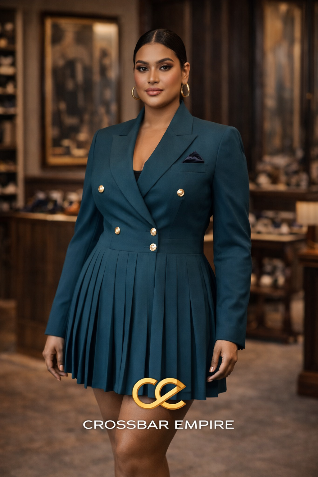 The Verdict — Teal Pleated Blazer Dress